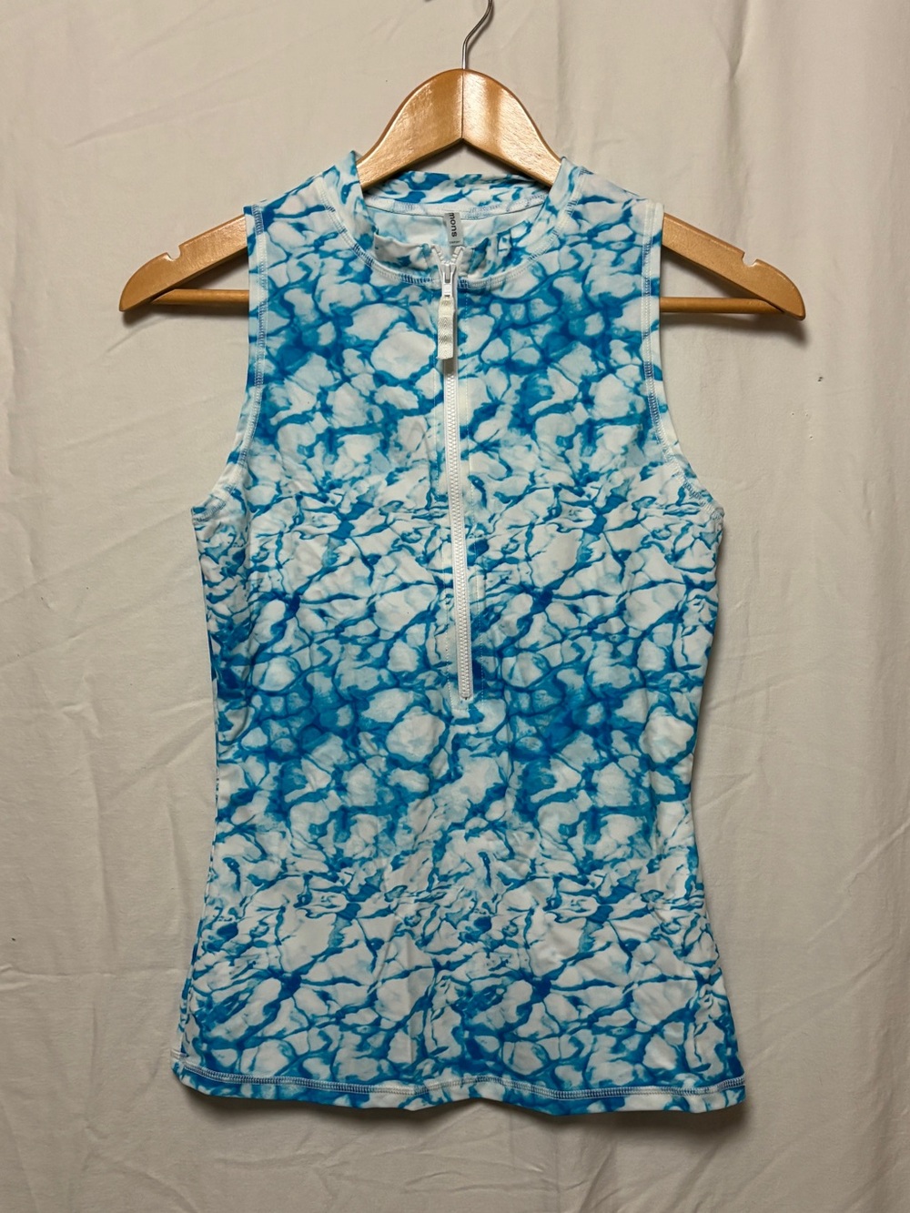 Simons Blue and white tie dye zip up swim top